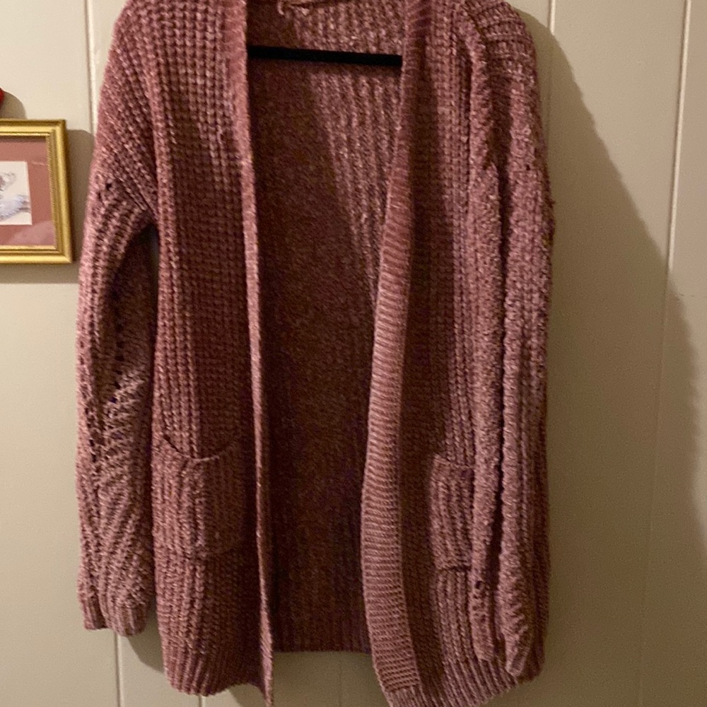 Cute Dusty Pink crochet cardigan. Simple, and Cute. Great color for spring.